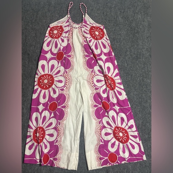 FARM Rio Maia Floral Jumpsuit Pink Rope Trim Wide Leg Resort L - Picture 5 of 7